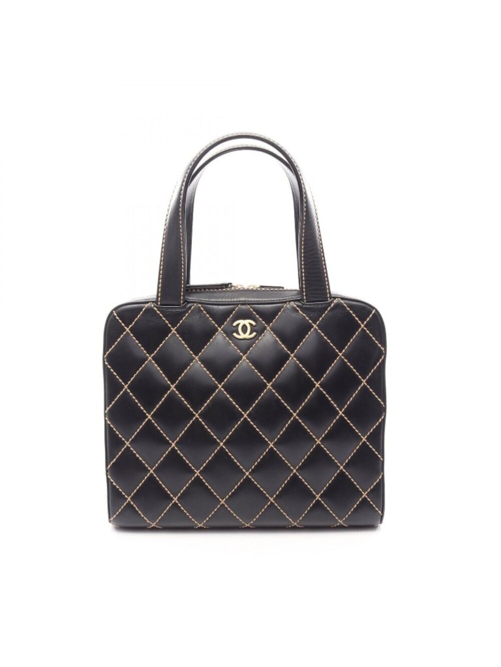 Chanel Handbag Wild Stitch Black Leather Tote